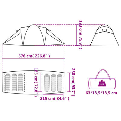 vidaXL Tenda familiar cúpula para 6 pessoas impermeável cinza/laranja