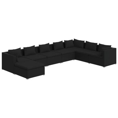 vidaXL 8 pcs conjunto lounge de jardim c/ almofadões vime PE preto