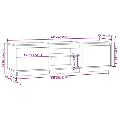 vidaXL Móvel para TV 140x35x40 cm madeira de pinho maciça