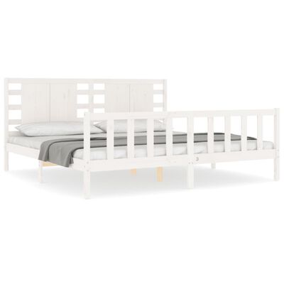 vidaXL Estrutura de cama com cabeceira 200x200cm madeira maciça branco