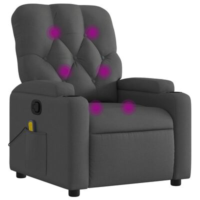vidaXL Poltrona de massagens reclinável tecido cinzento-escuro