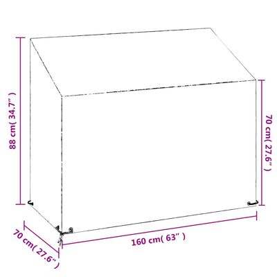 vidaXL Capa p/ banco de jardim 8 ilhós 160x70x70/88 cm polietileno