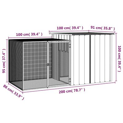 vidaXL Galinheiro 200x91x100 cm aço galvanizado cinzento