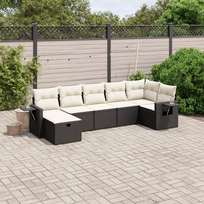 vidaXL 7 pcs conjunto de sofás p/ jardim c/ almofadões vime PE preto