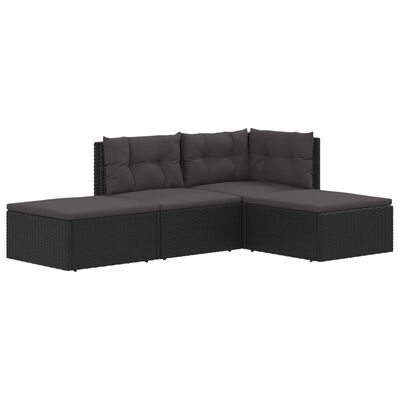 vidaXL 4 pcs conjunto lounge de jardim c/ almofadões vime PE preto