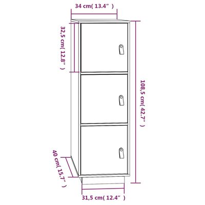 vidaXL Aparador alto 34x40x108,5 cm pinho maciço castanho mel