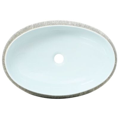 vidaXL Lavatório de bancada oval 59x40x15 cm cerâmica cinza e azul