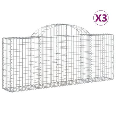 vidaXL Cestos gabião arqueados 3 pcs 200x30x80/100cm ferro galvanizado