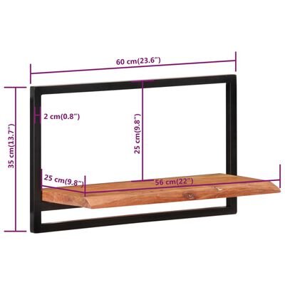 vidaXL Prateleiras de parede 2 pcs 60x25x35 cm acácia maciça e aço