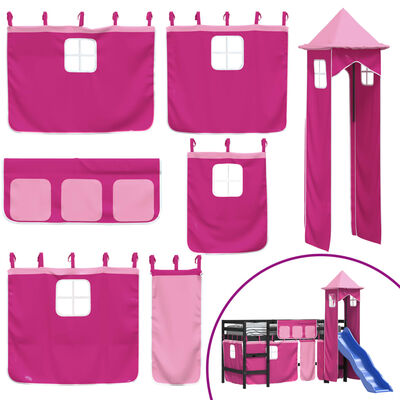vidaXL Cama alta para criança com torre 90x190 cm pinho maciço rosa