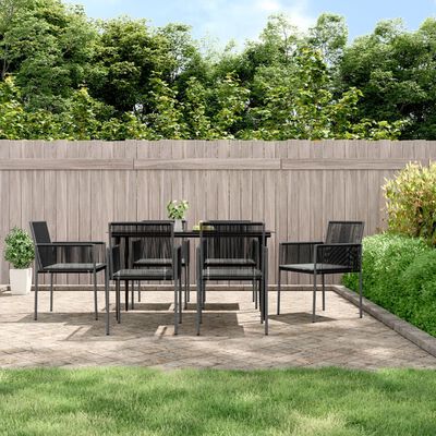 vidaXL 7 pcs conjunto jantar p/ jardim c/ almofadões vime PE/aço preto