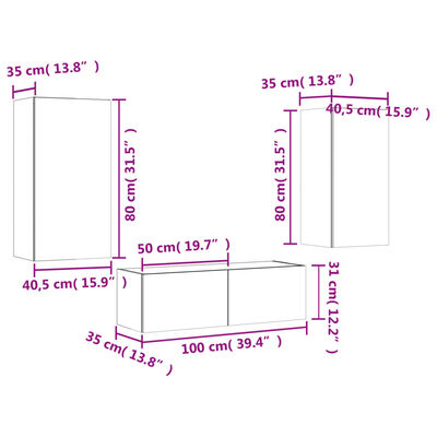 vidaXL 3 pcs móveis de parede para TV com luzes LED cinzento sonoma