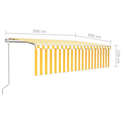 vidaXL Toldo autom. c/ estore/LED/sensor de vento 5x3 m amarelo/branco