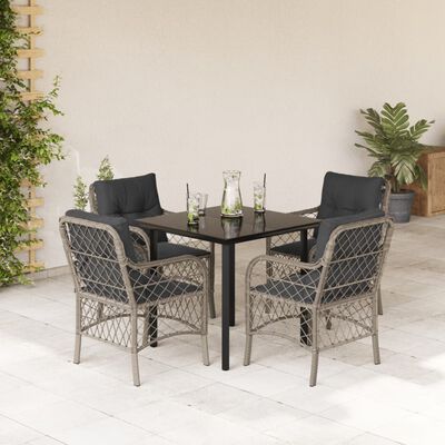 vidaXL 5 pcs conjunto de jantar p/ jardim c/ almofadões cinzento claro