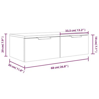 vidaXL Armário parede 2pcs 68x30x20cm derivados madeira cinza sonoma