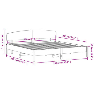 vidaXL Cama sem colchão 200x200 cm madeira de pinho maciça