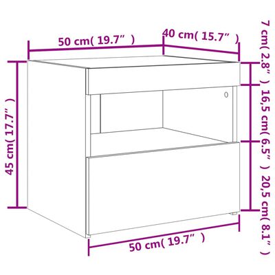 vidaXL Mesas de cabeceira c/ luzes LED 2 pcs 50x40x45 cm branco