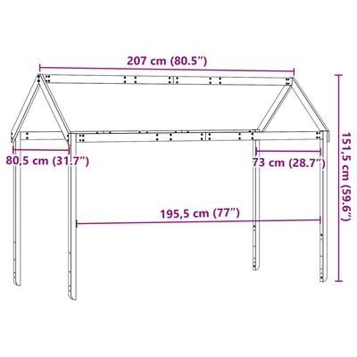 vidaXL Telhado de cama infantil 207x80,5x151,5 cm pinho maciço branco