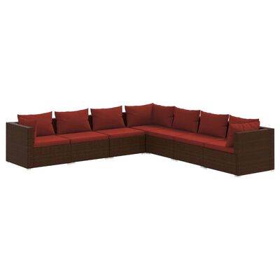 vidaXL 7 pcs conjunto lounge jardim c/ almofadões vime PE castanho