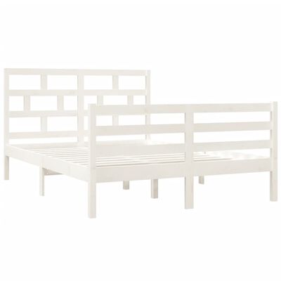 vidaXL Estrutura de cama casal 135x190 cm madeira maciça branco