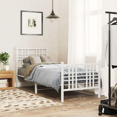 vidaXL Estrutura de cama com cabeceira e pés 75x190 cm metal branco