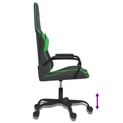 vidaXL Cadeira gaming massagens couro artificial preto e verde