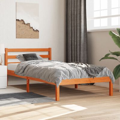 vidaXL Estrutura de cama 75x190 cm madeira pinho maciça castanho cera