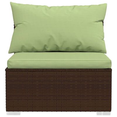 vidaXL 10 pcs conjunto lounge jardim c/ almofadões vime PE castanho