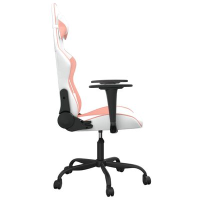 vidaXL Cadeira gaming couro artificial branco e rosa