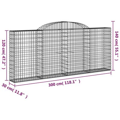 vidaXL Cestos gabião arqueados 11 pcs 300x30x120/140 ferro galvanizado