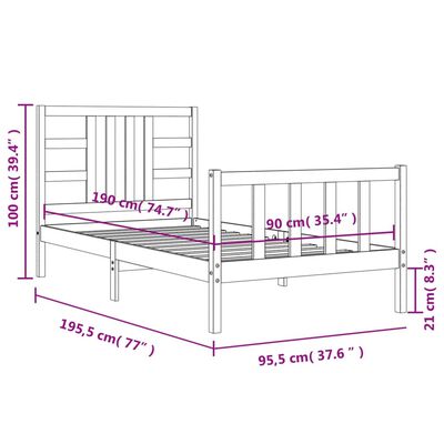 vidaXL Estrutura de cama com cabeceira 90x190 cm madeira maciça branco