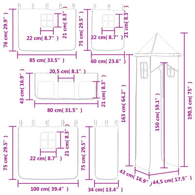 vidaXL Cama alta para criança com torre 80x200 cm pinho maciço rosa