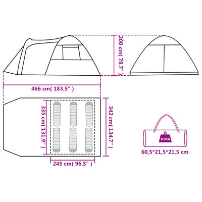 vidaXL Tenda familiar em cúpula para 6 pessoas impermeável azul