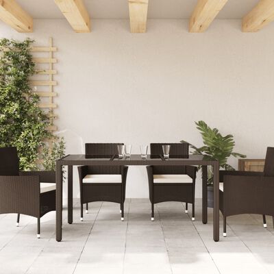 vidaXL Mesa de jardim com tampo de vidro 150x90x75 cm vime PE castanho