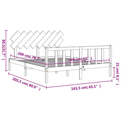 vidaXL Estrutura de cama com cabeceira 160x200 cm madeira maciça preto