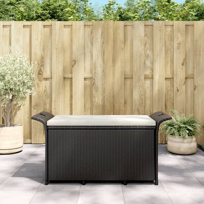 vidaXL Banco de jardim com almofadão 116x46x57 cm vime PE preto