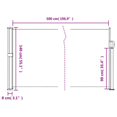 vidaXL Toldo lateral retrátil 140x500 cm terracota