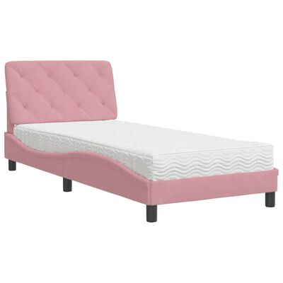 vidaXL Cama com colchão 80x200 cm veludo rosa