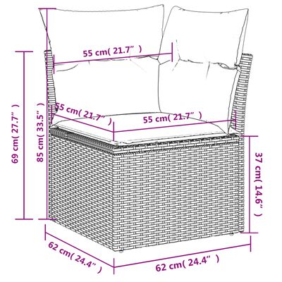 vidaXL 9 pcs conj. sofás jardim c/ almofadões vime PE bege misturado