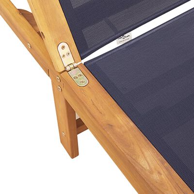 vidaXL Espreguiçadeiras com mesa 2 pcs acácia maciça/textilene azul