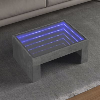 vidaXL Mesa de centro luzes LED Infinity 70x50x30 cm cinzento cimento