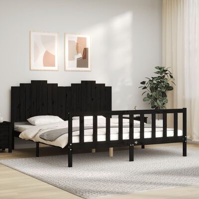 vidaXL Estrutura de cama com cabeceira 180x200 cm madeira maciça preto