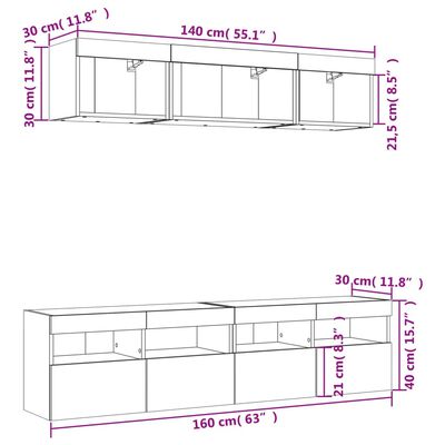 vidaXL 5 pcs móveis de parede p/ TV c/ LEDs derivados de madeira preto