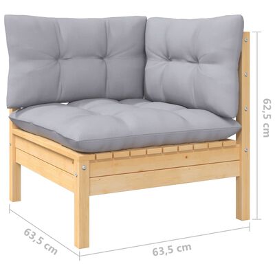 vidaXL 6 pcs conjunto lounge de jardim c/ almofadões cinzentos pinho