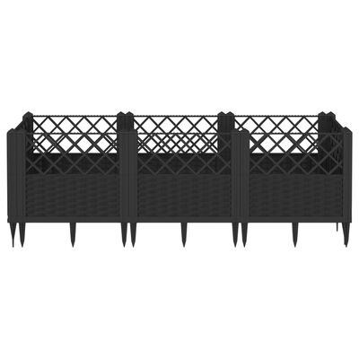 vidaXL Vaso/floreira de jardim c/ estacas 123,5x43,5x43,5 cm PP preto