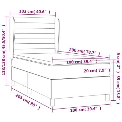 vidaXL Cama com molas/colchão 100x200 cm veludo cinza-escuro