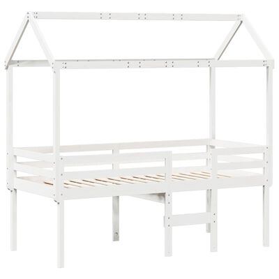 vidaXL Cama alta com telhado 75x190 cm pinho maciço branco