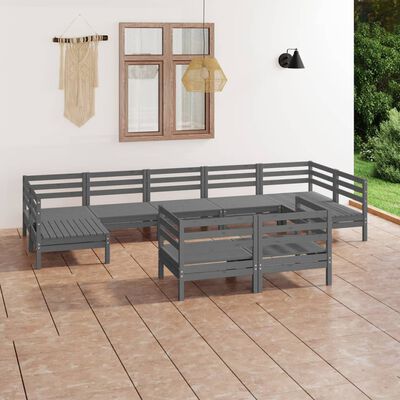 vidaXL 9 pcs conjunto lounge de jardim pinho maciço cinzento