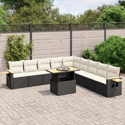 vidaXL 11 pcs conjunto sofás de jardim c/ almofadões vime PE preto