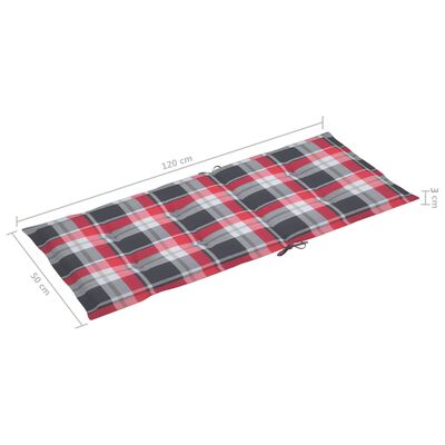 vidaXL Cadeiras jardim c/ almofadões xadrez vermelho 2 pcs teca maciça